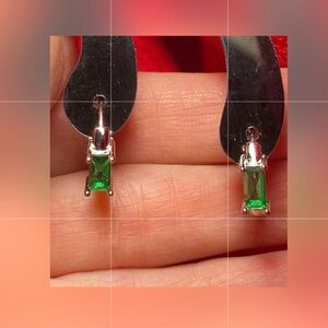 .925 Sterling Silver-Lab Grown  Emerald Green Drop Earrings
